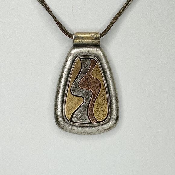 Vintage Chico's Boho Abstract Pendant Mixed Metal Statement Necklace ✨ - Picture 4 of 8
